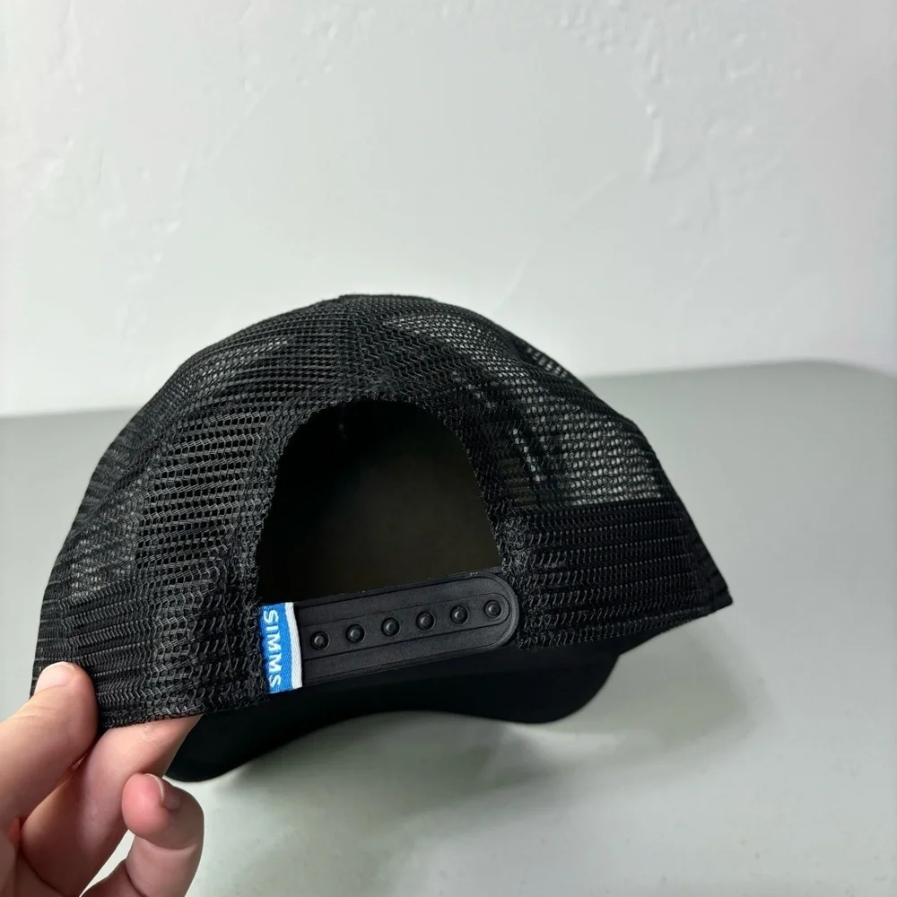 Simms Black Fishing Baseball Hat Cap Snapback Adjustable One Size Cotton Blend